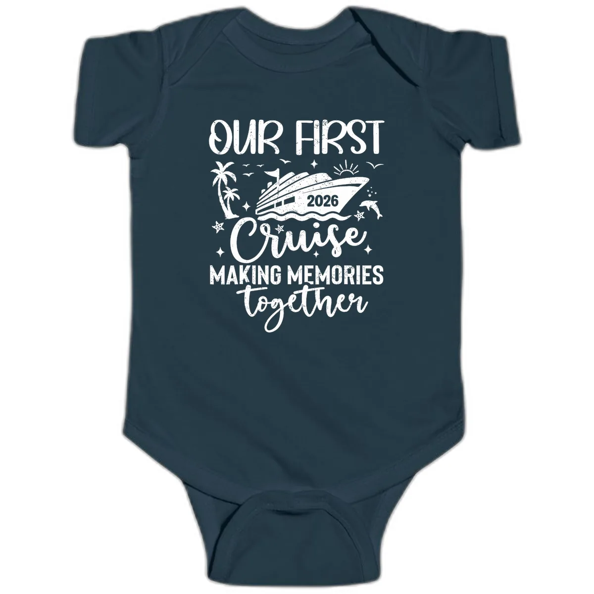Our First Cruise 2026 Family Vacation Baby Onesie in Navy