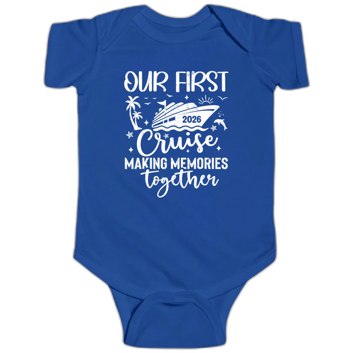 Our First Cruise 2026 Family Vacation Baby Onesie in Royal
