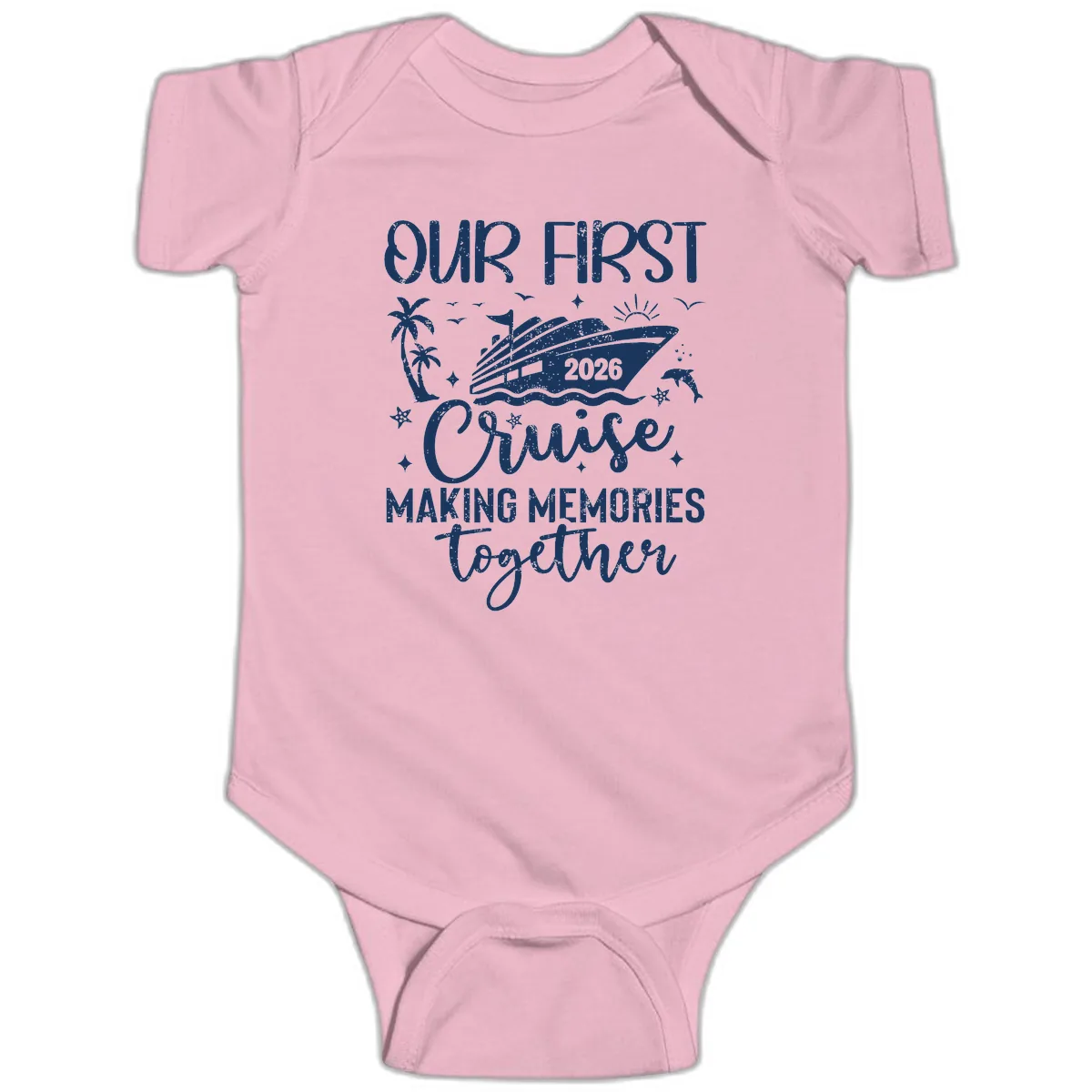Our First Cruise 2026 Family Vacation Baby Onesie in Pink