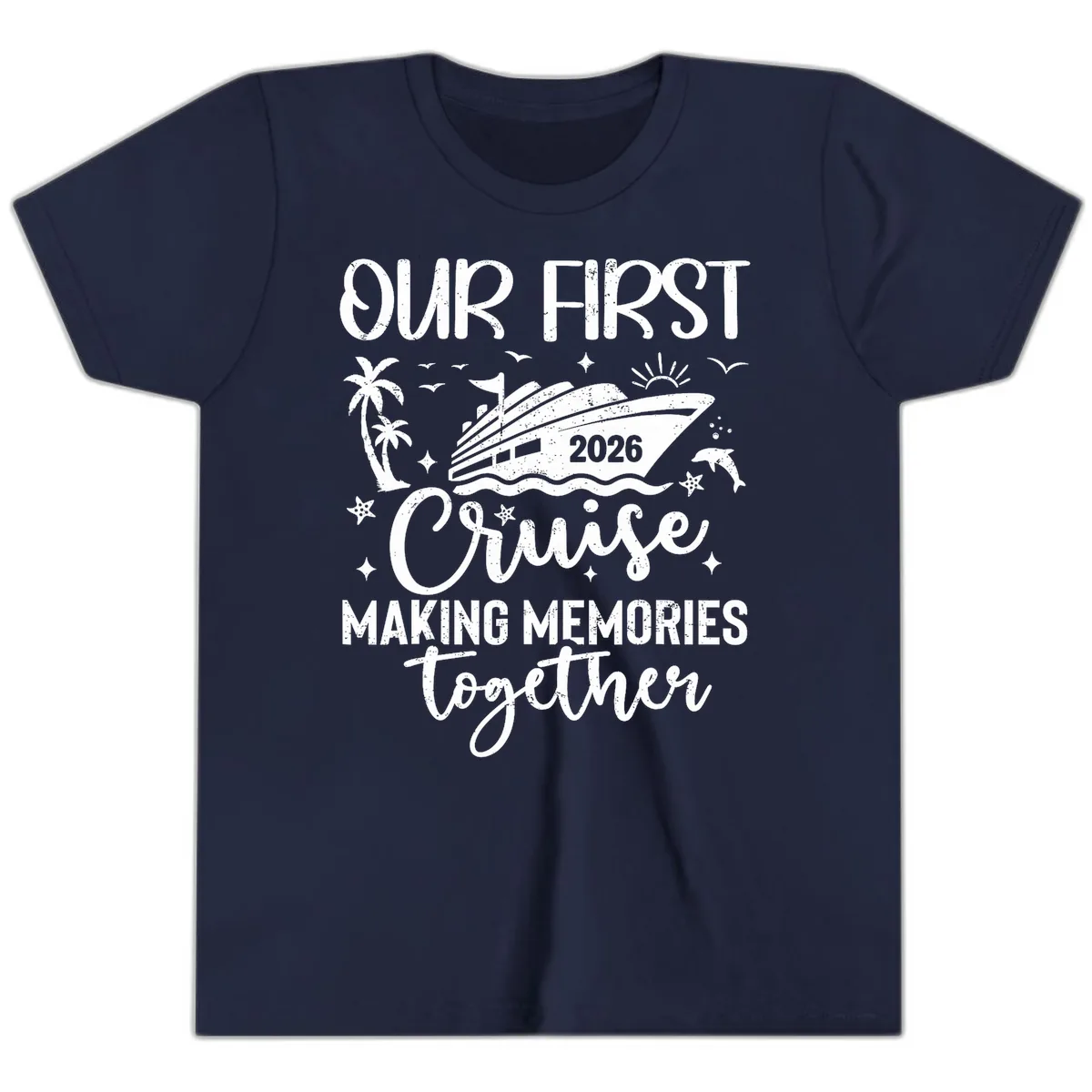 Our First Cruise 2026 Family Vacation Youth T-Shirt in Navy