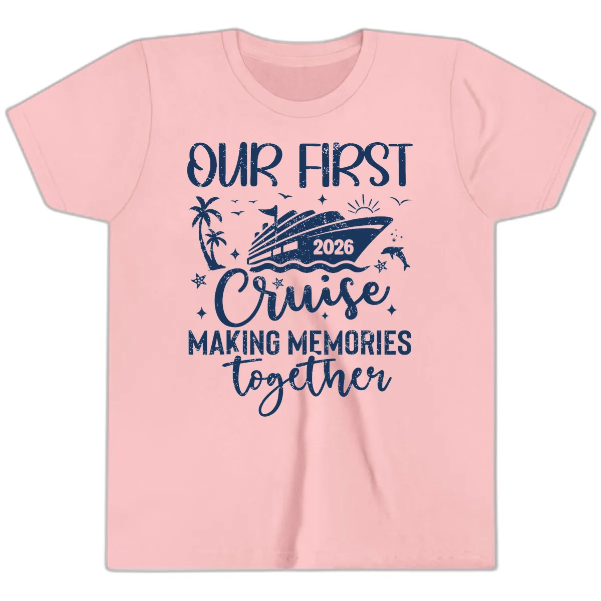 Our First Cruise 2026 Family Vacation Youth T-Shirt in Pink