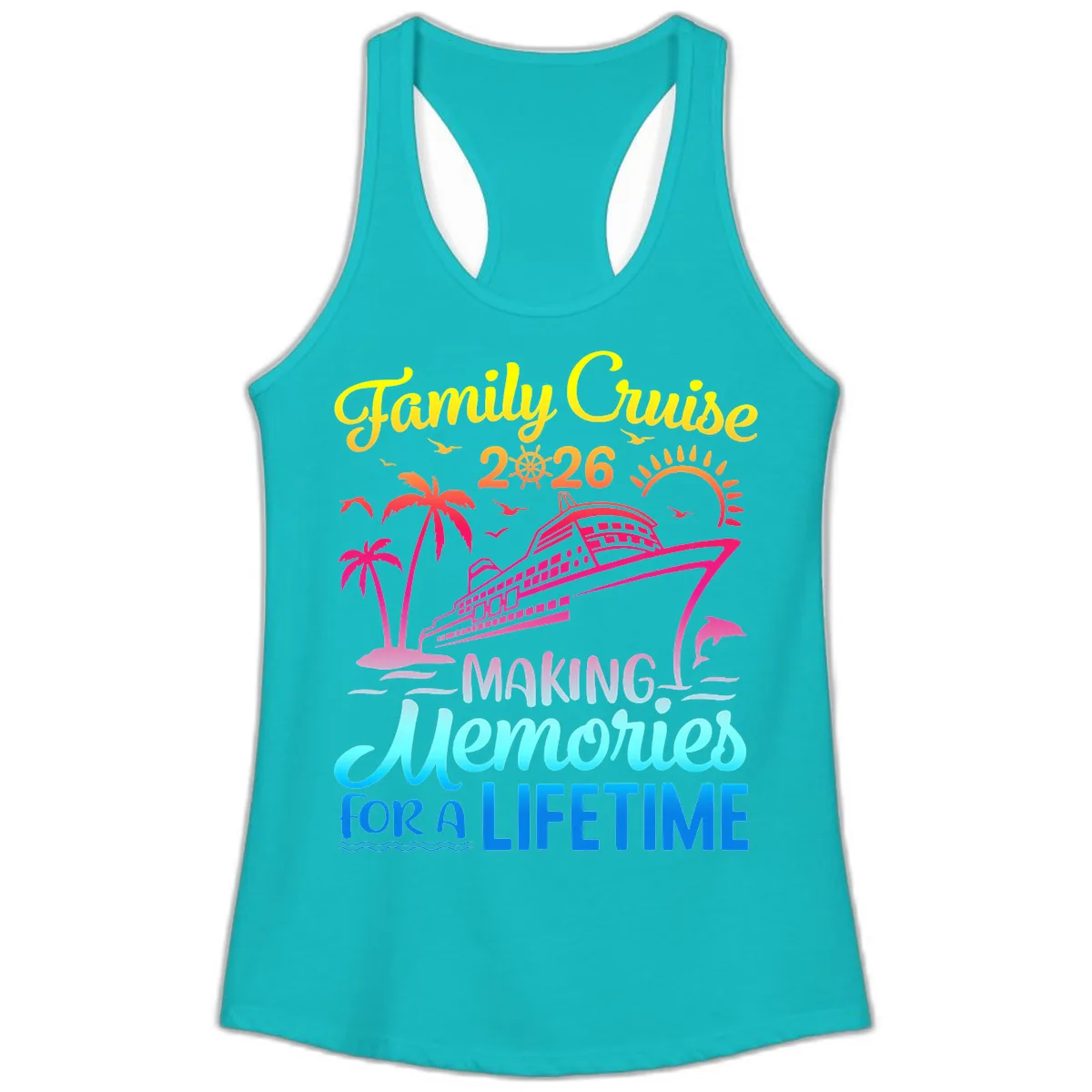 Family Cruise 2026 Making Memories Vacation Ladies Tank in Tahiti Blue