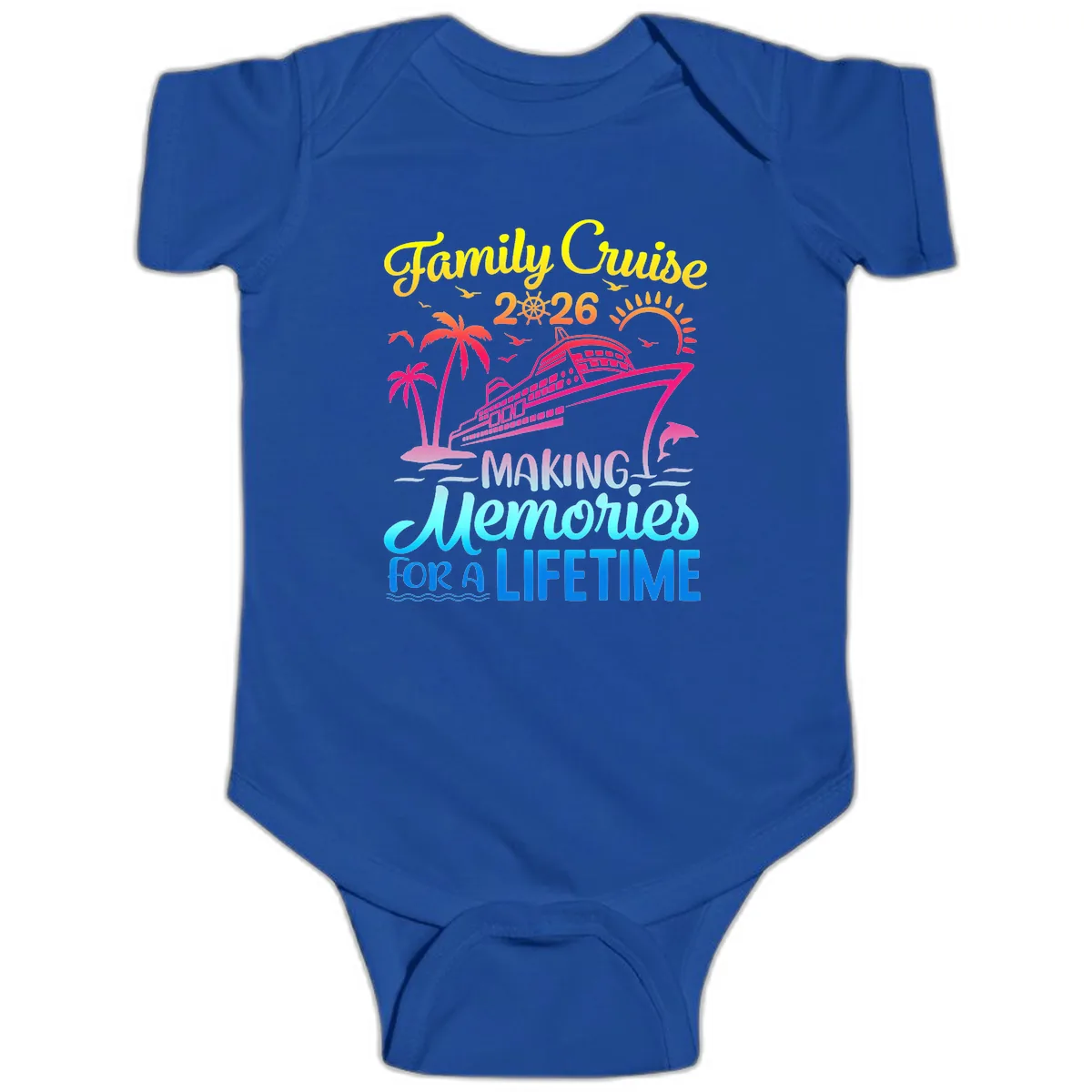 Family Cruise 2026 Making Memories Vacation Baby Onesie in Royal