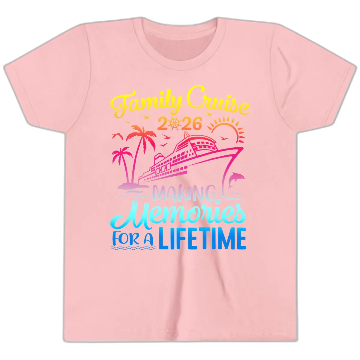 Family Cruise 2026 Making Memories Vacation Youth T-Shirt in Pink