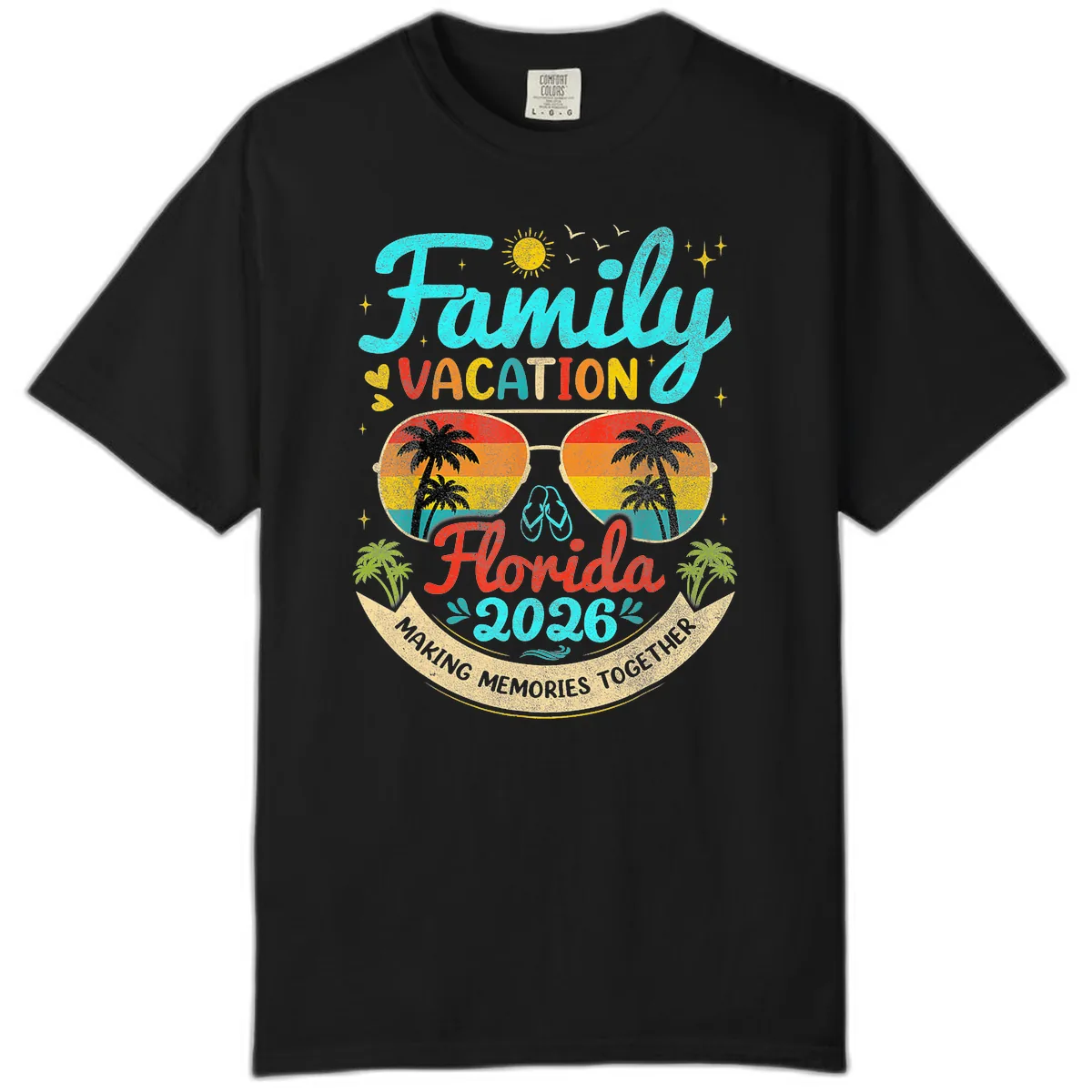 Family Florida Vacation 2026 Sunglasses Palm Tree Comfort Color in Black