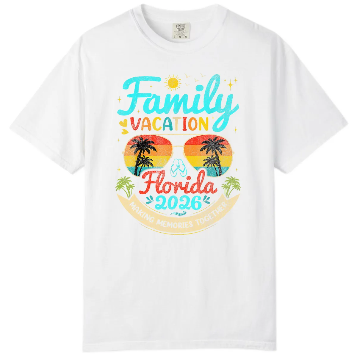 Family Florida Vacation 2026 Sunglasses Palm Tree Comfort Color in White