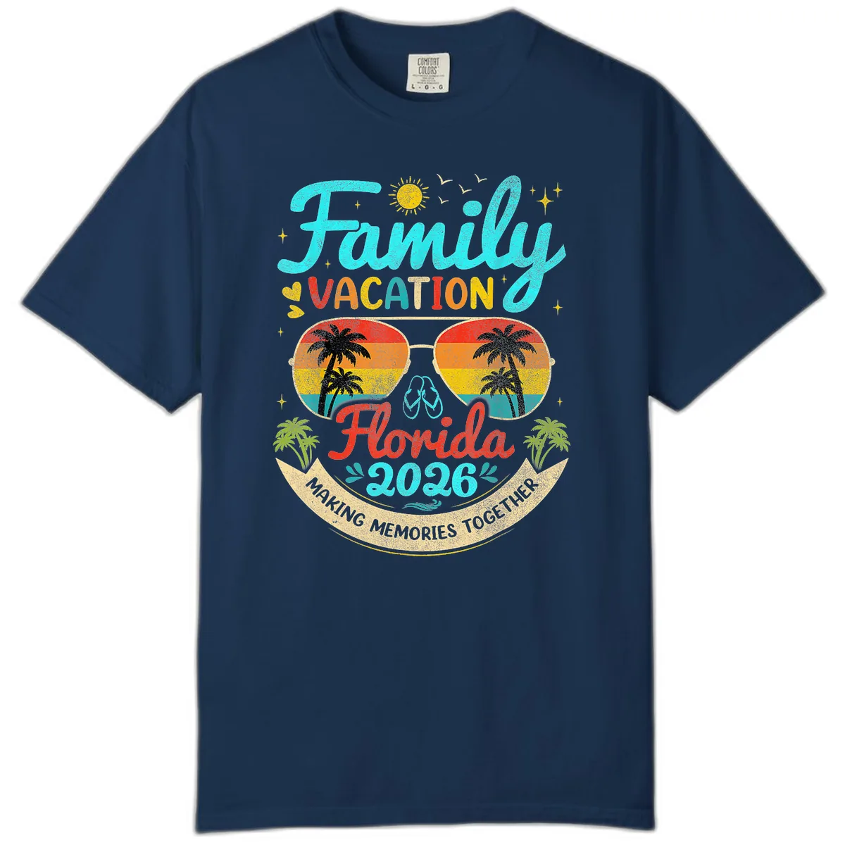 Family Florida Vacation 2026 Sunglasses Palm Tree Comfort Color in Navy