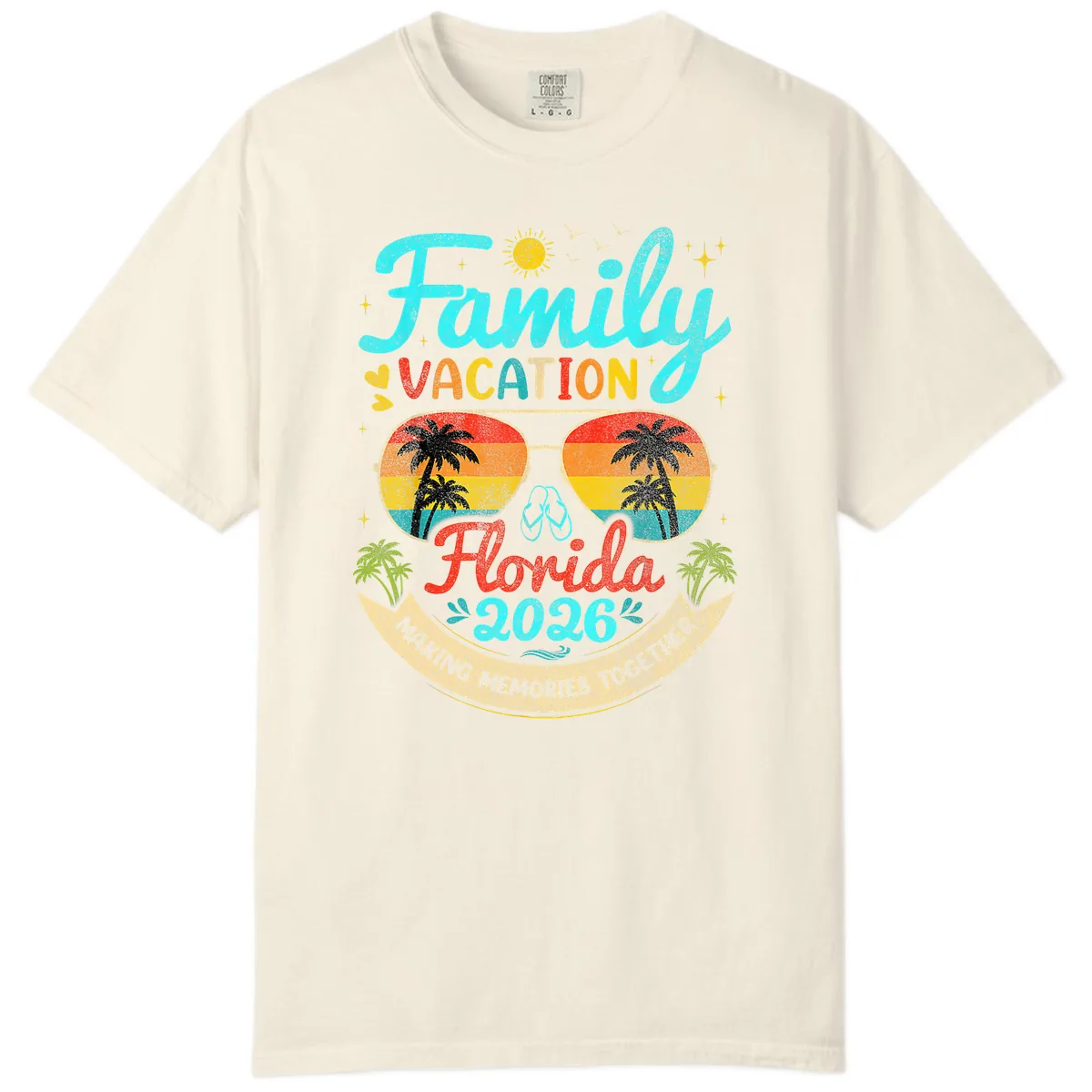 Family Florida Vacation 2026 Sunglasses Palm Tree Comfort Color in Ivory