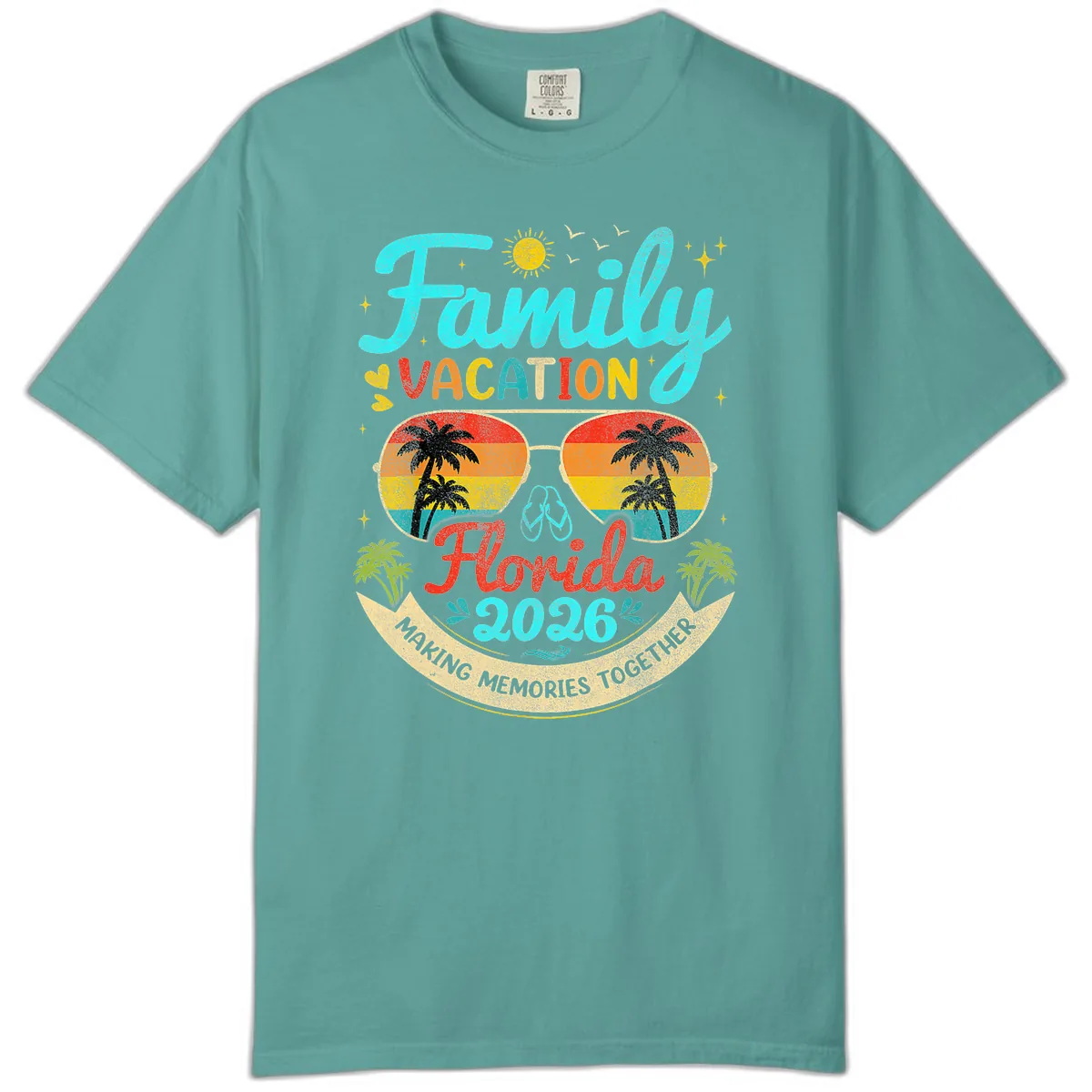 Family Florida Vacation 2026 Sunglasses Palm Tree Comfort Color in Seafoam