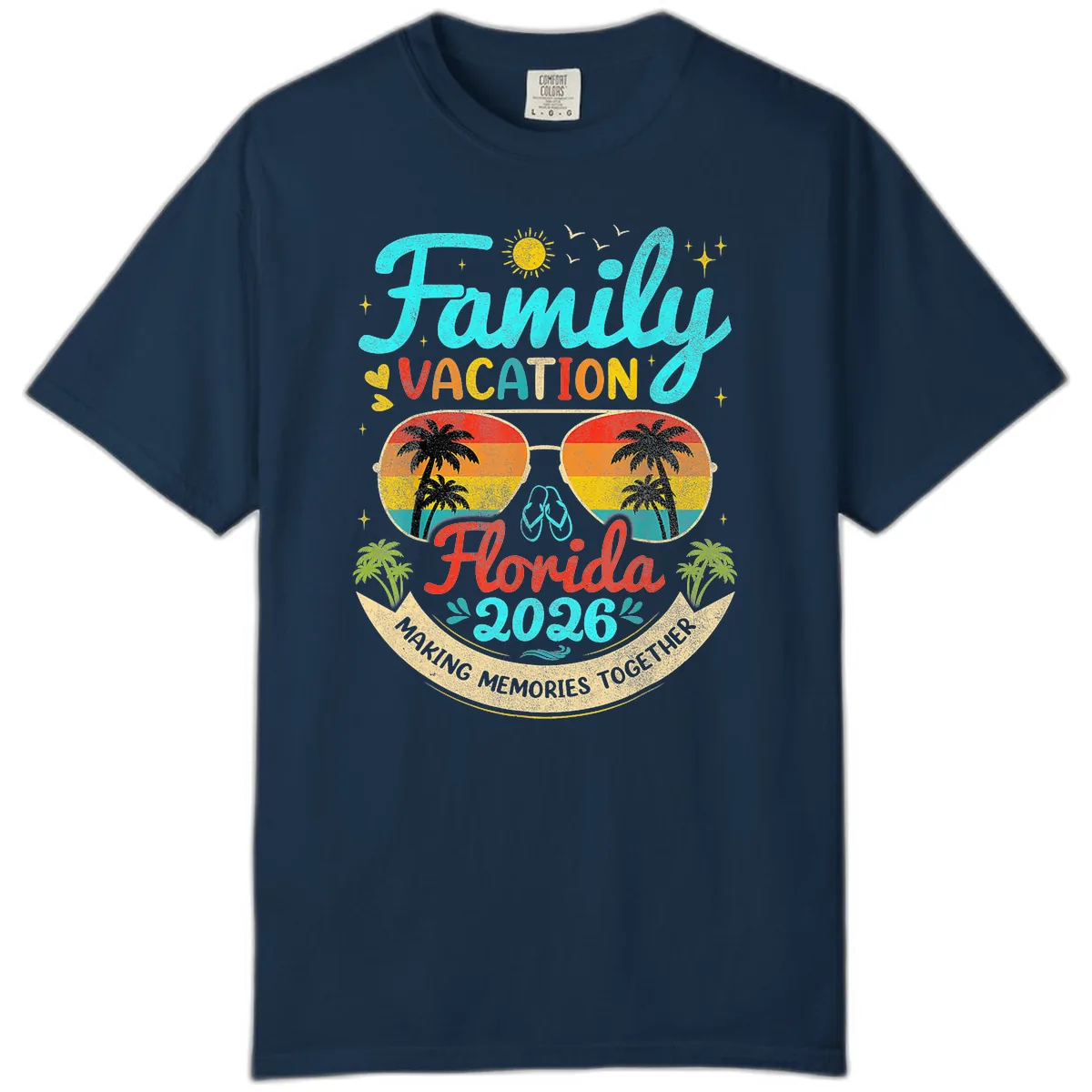 Family Florida Vacation 2026 Sunglasses Palm Tree Comfort Color in True Navy