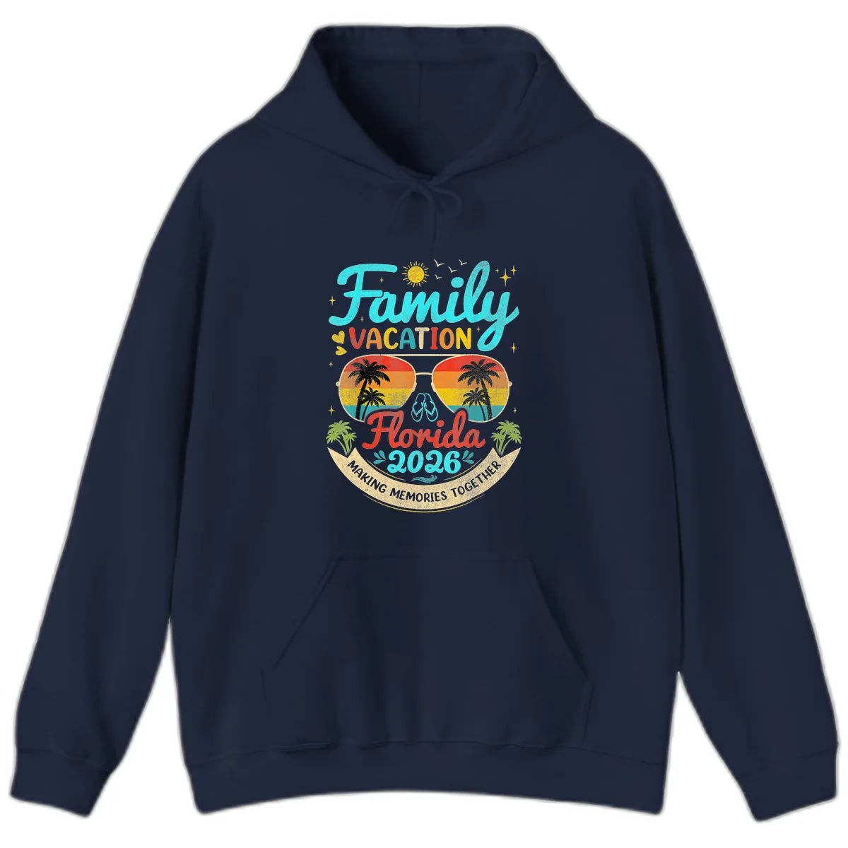 Family Florida Vacation 2026 Sunglasses Palm Tree Hoodie in Navy