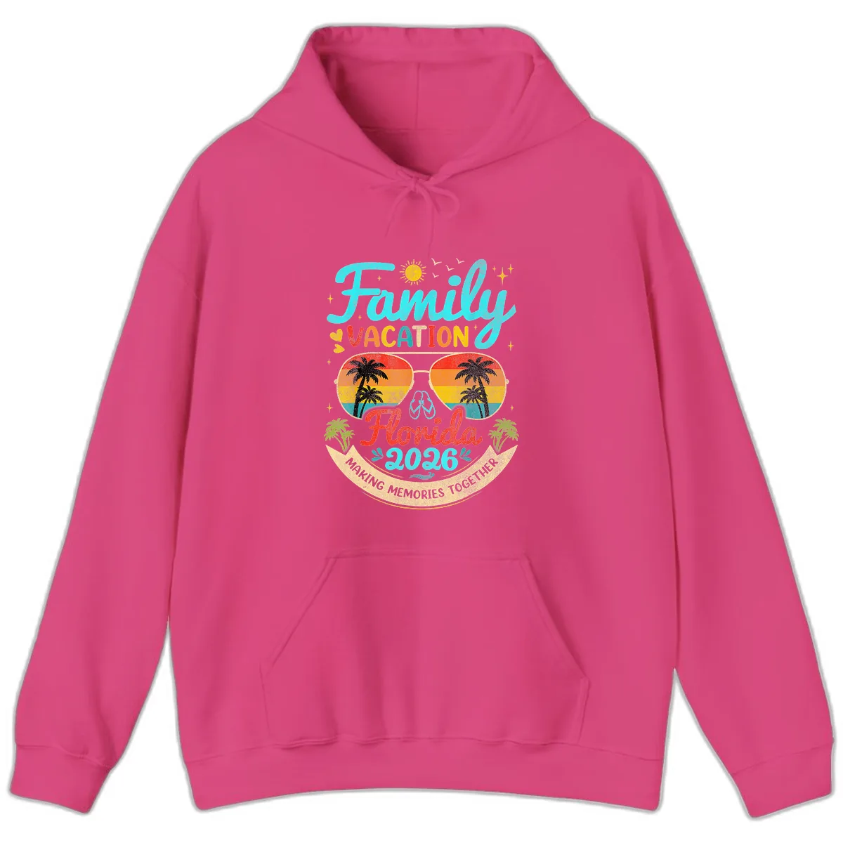 Family Florida Vacation 2026 Sunglasses Palm Tree Hoodie in Heliconia