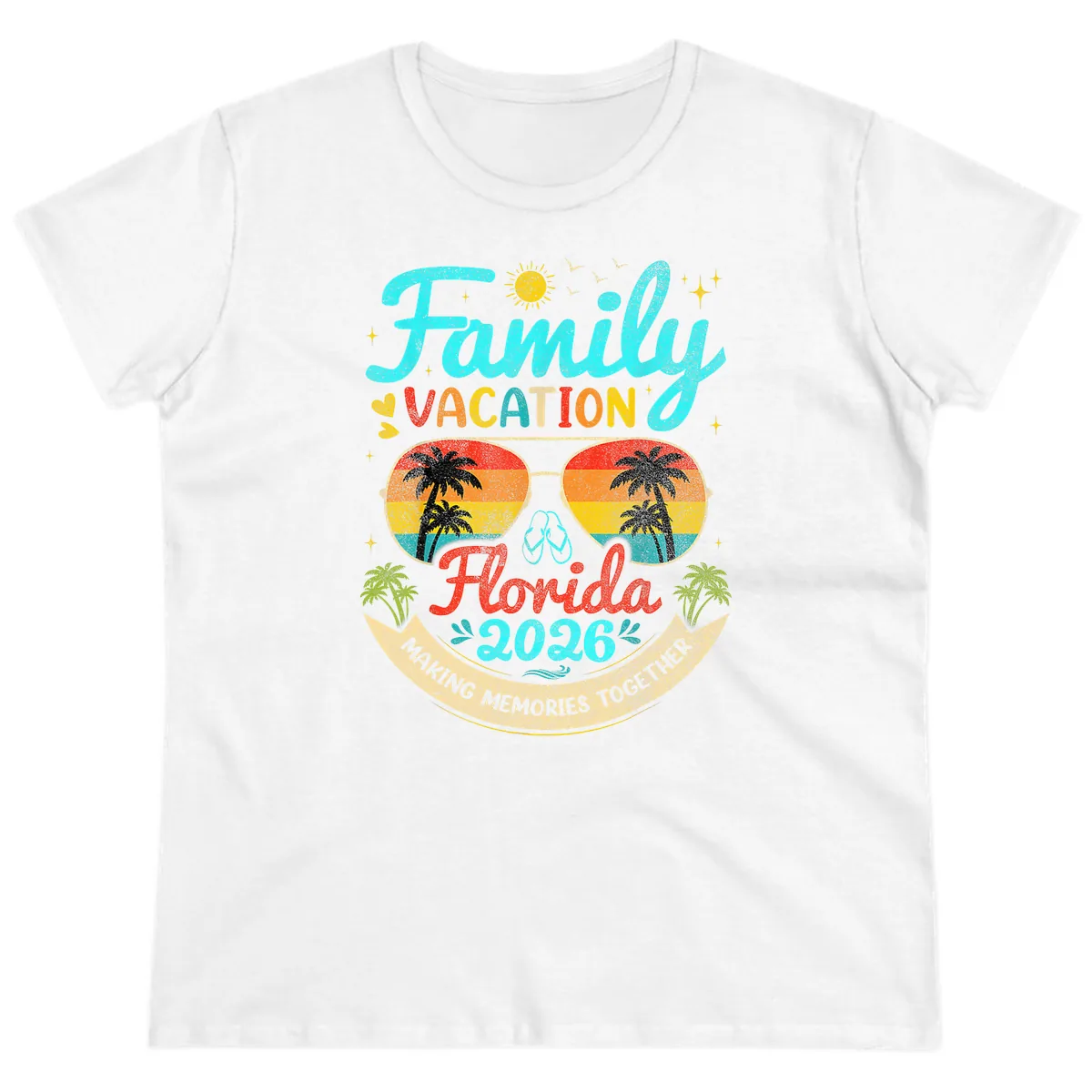 Family Florida Vacation 2026 Sunglasses Palm Tree Ladies Tee in White