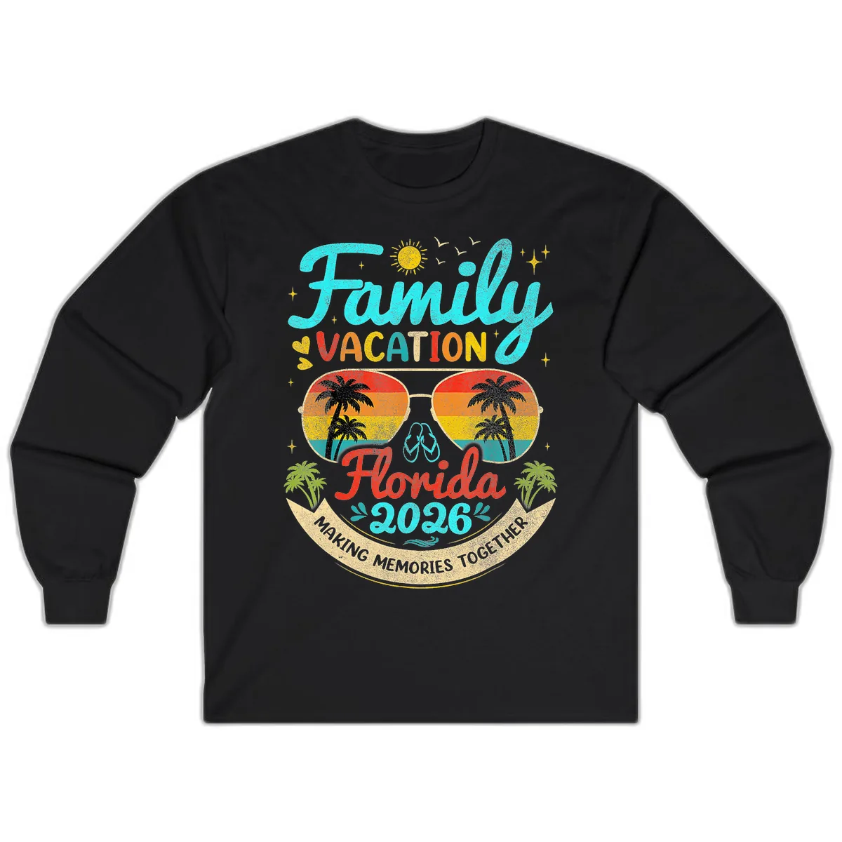 Family Florida Vacation 2026 Sunglasses Palm Tree Long Sleeve in Black