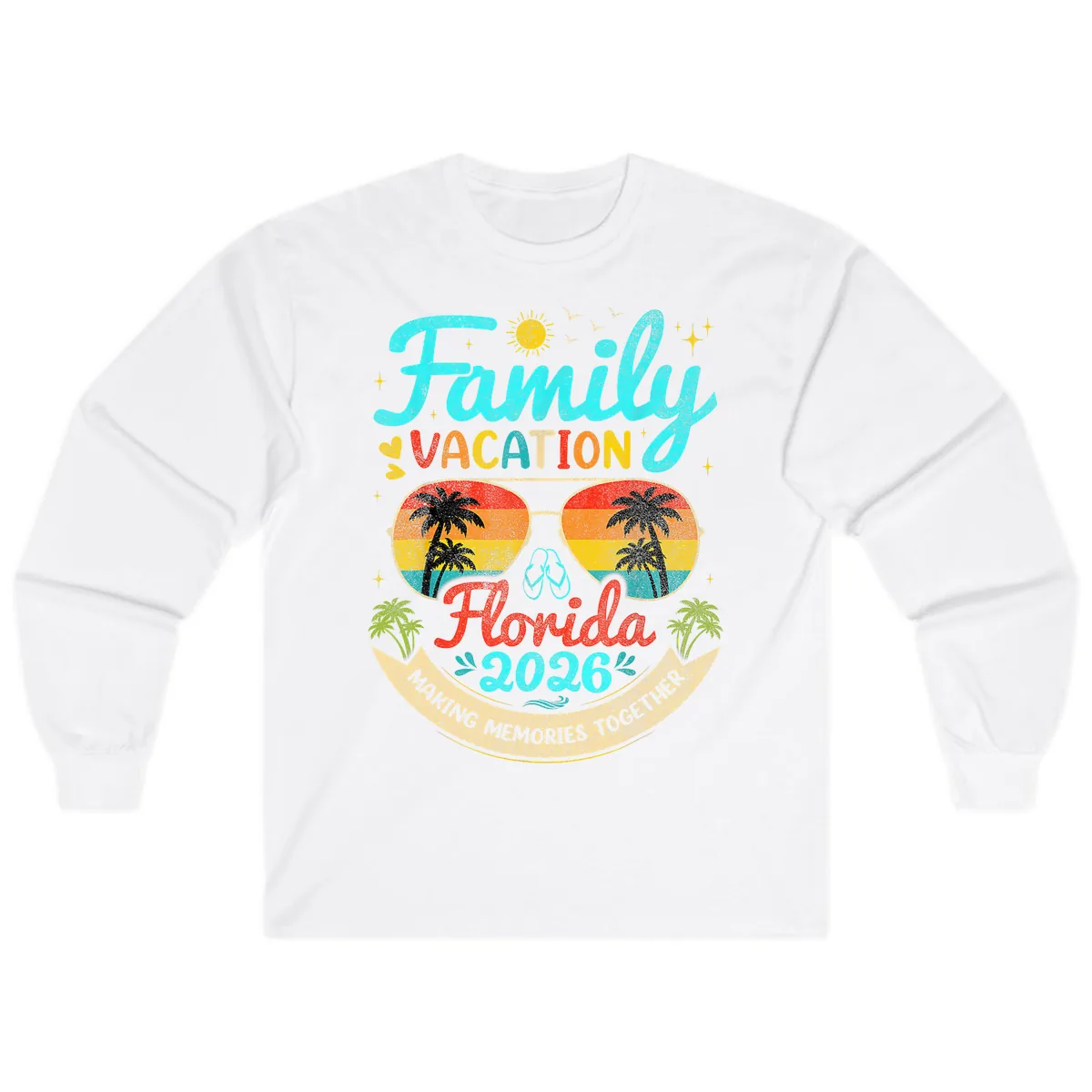 Family Florida Vacation 2026 Sunglasses Palm Tree Long Sleeve in White