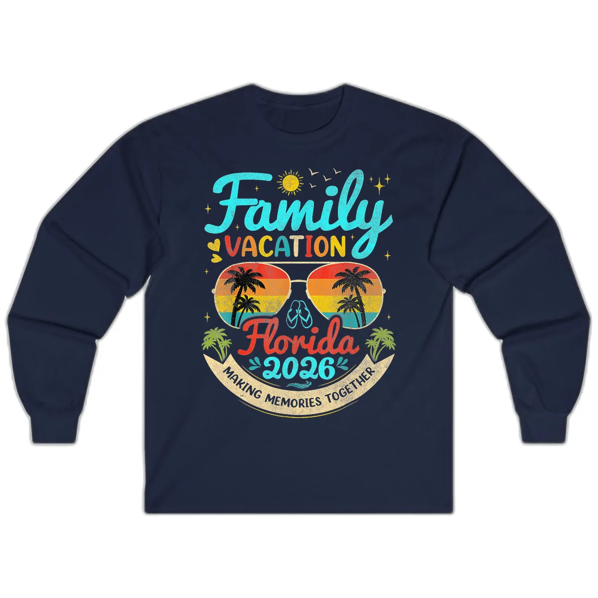 Family Florida Vacation 2026 Sunglasses Palm Tree Long Sleeve in Navy