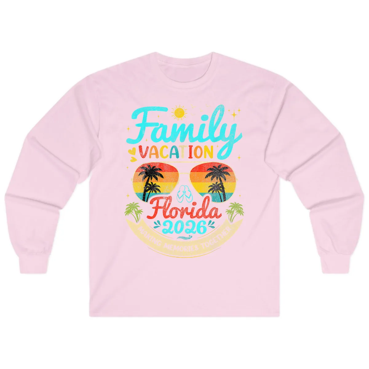 Family Florida Vacation 2026 Sunglasses Palm Tree Long Sleeve in Light Pink
