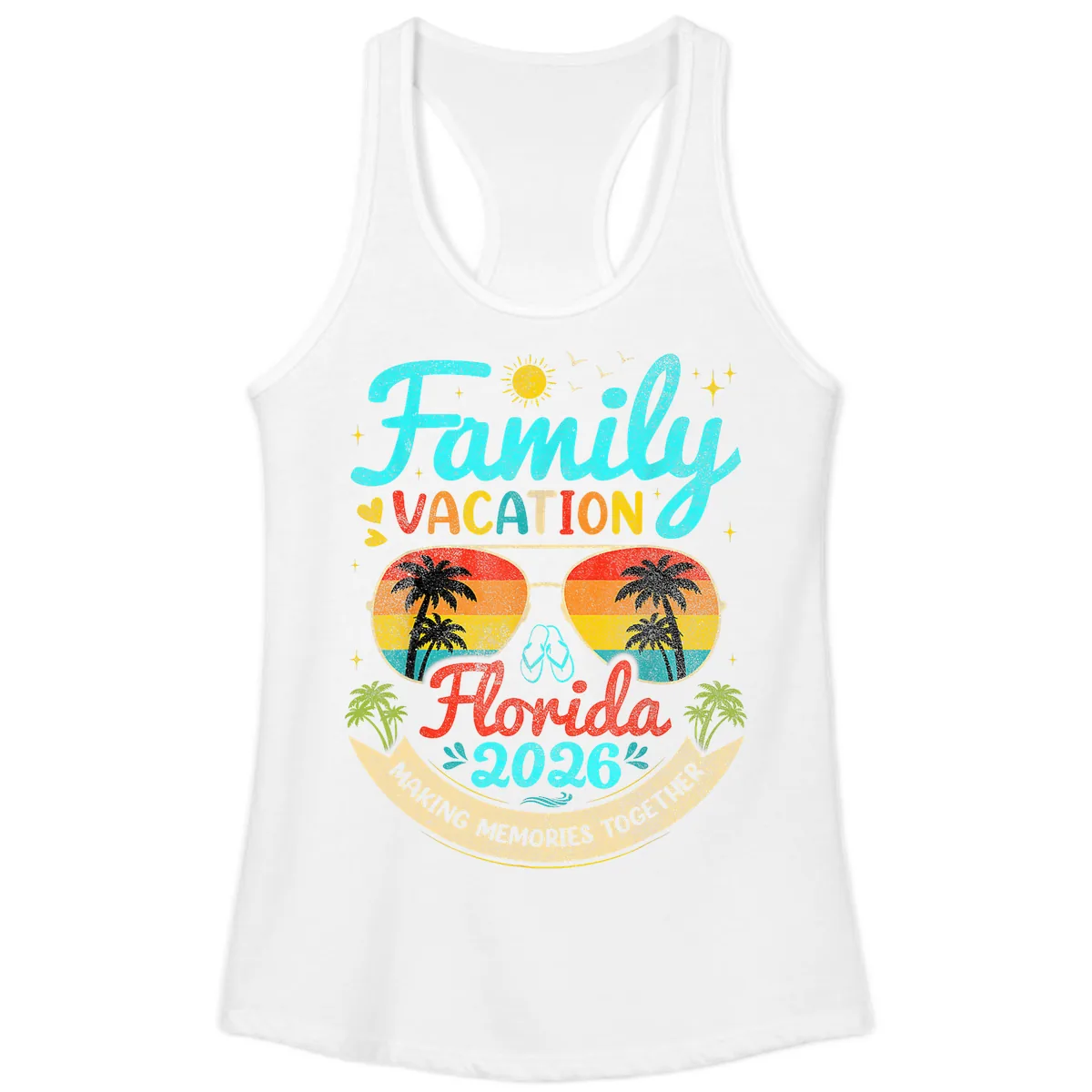 Family Florida Vacation 2026 Sunglasses Palm Tree Ladies Tank in White