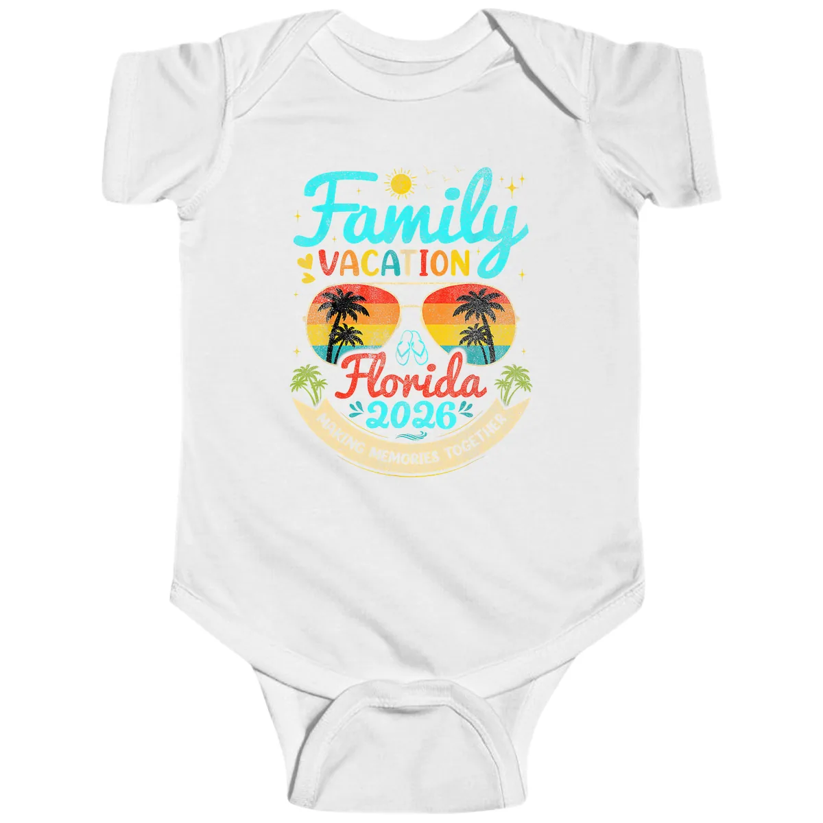 Family Florida Vacation 2026 Sunglasses Palm Tree Baby Onesie in White