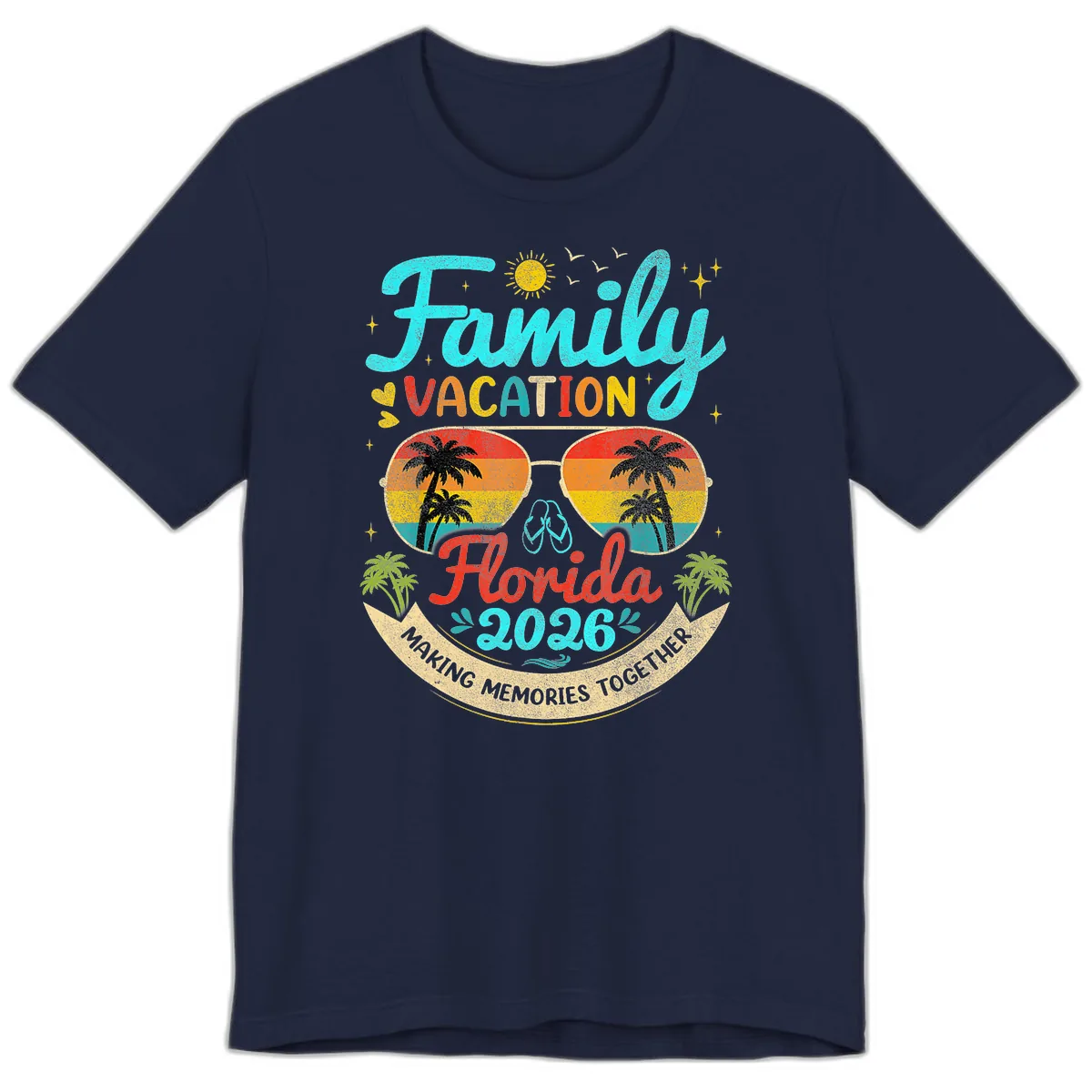 Family Florida Vacation 2026 Sunglasses Palm Tree Premium T-Shirt in Navy
