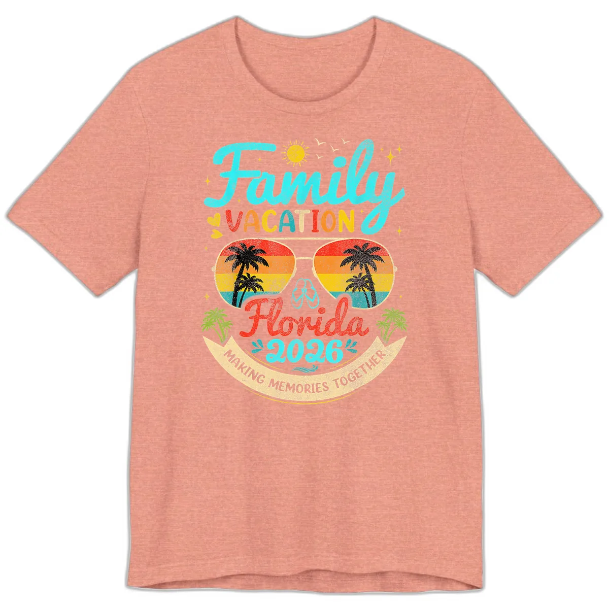 Family Florida Vacation 2026 Sunglasses Palm Tree Premium T-Shirt in Heather Sunset