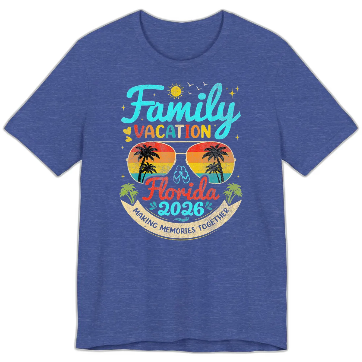 Family Florida Vacation 2026 Sunglasses Palm Tree Premium T-Shirt in Heather True Royal