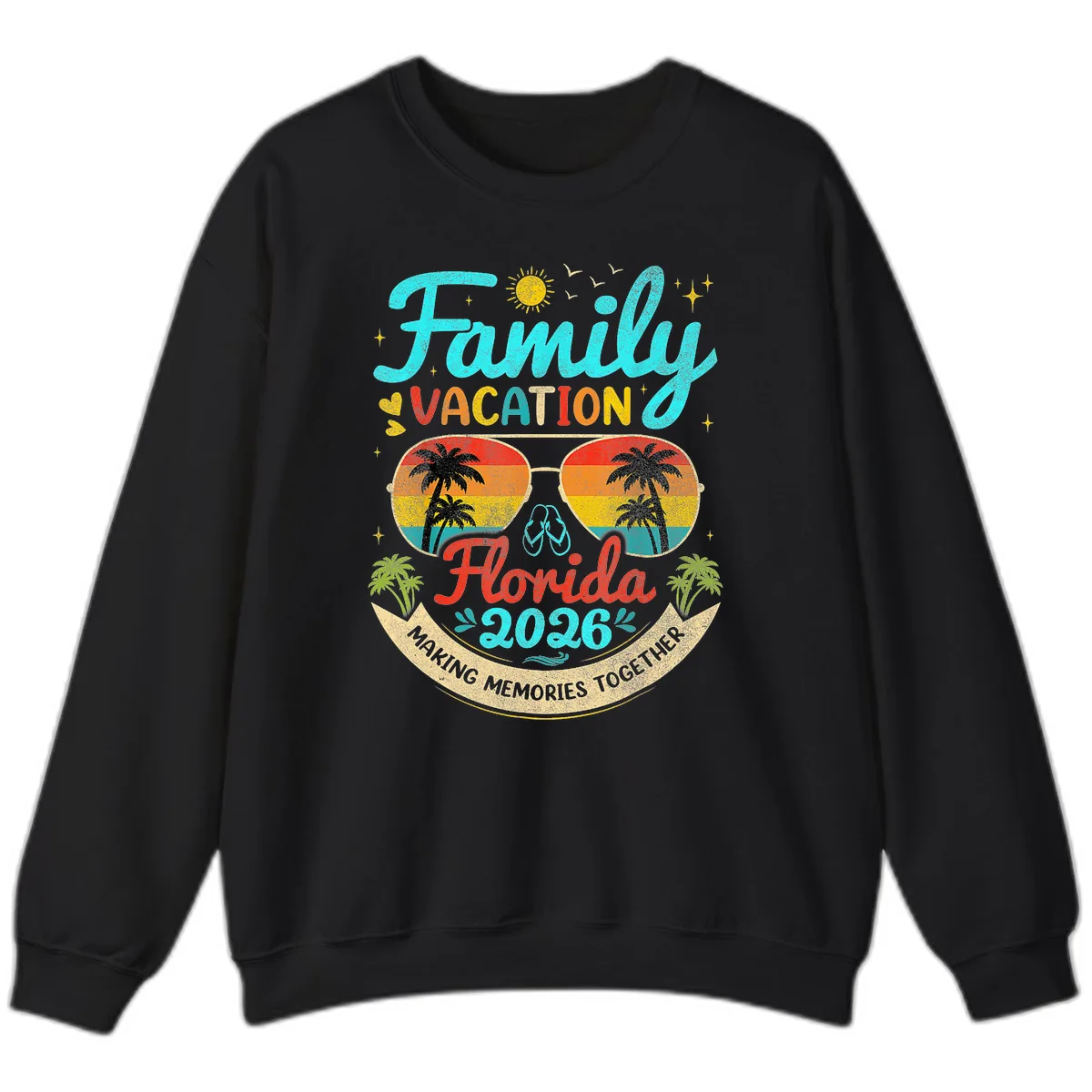 Family Florida Vacation 2026 Sunglasses Palm Tree Sweatshirt in Black