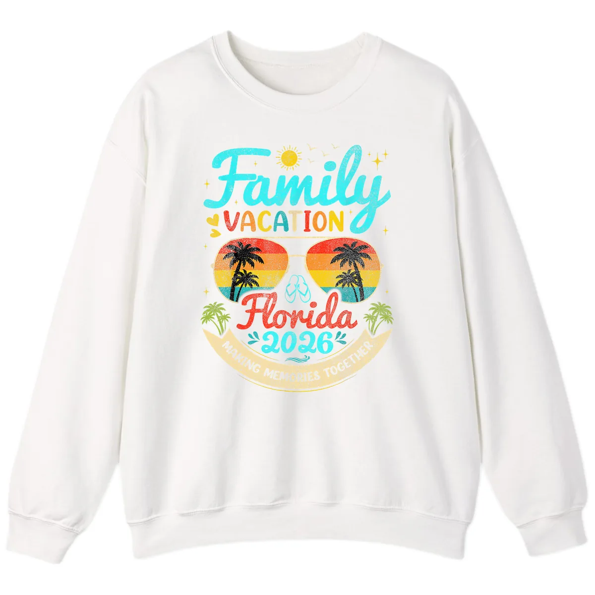 Family Florida Vacation 2026 Sunglasses Palm Tree Sweatshirt in White