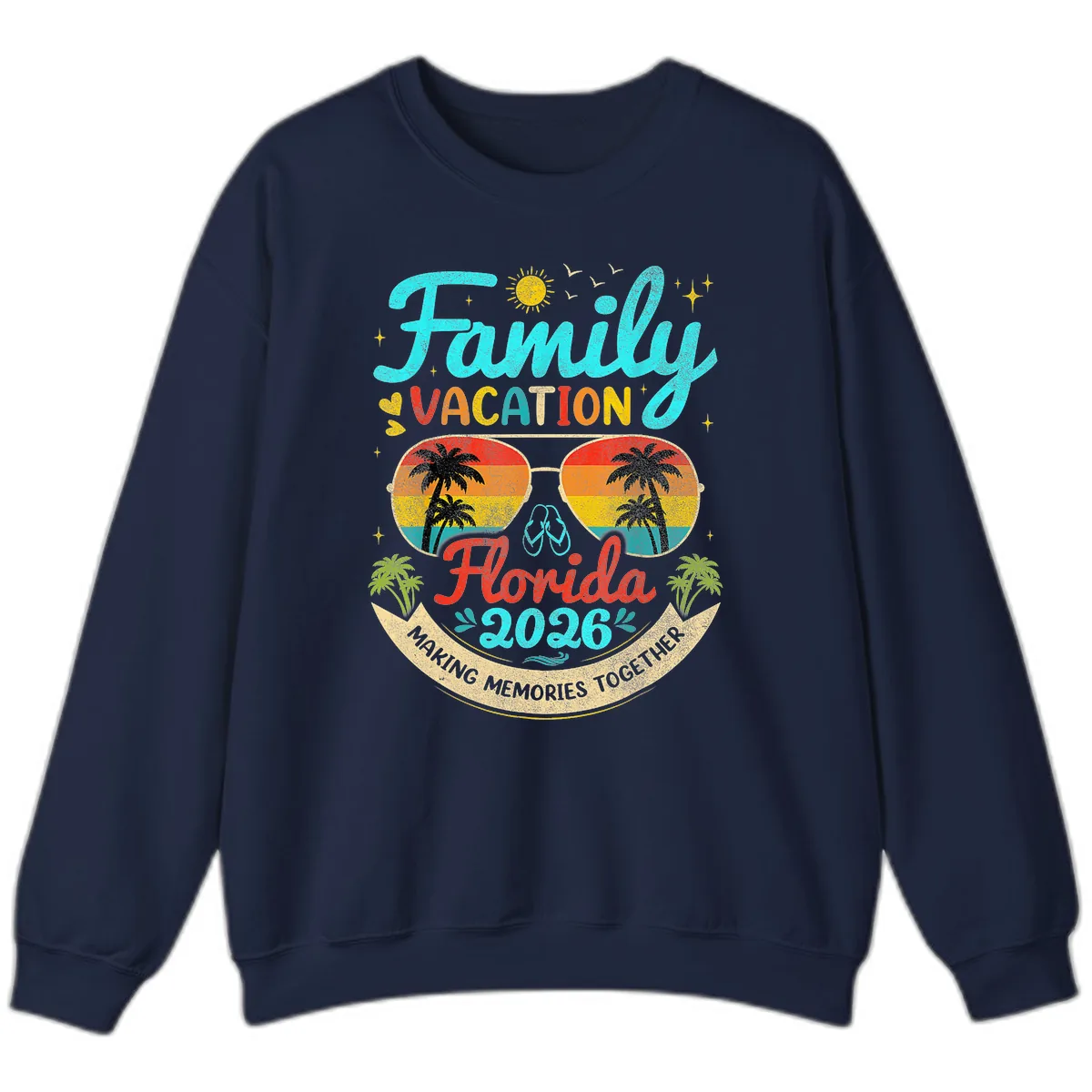 Family Florida Vacation 2026 Sunglasses Palm Tree Sweatshirt in Navy