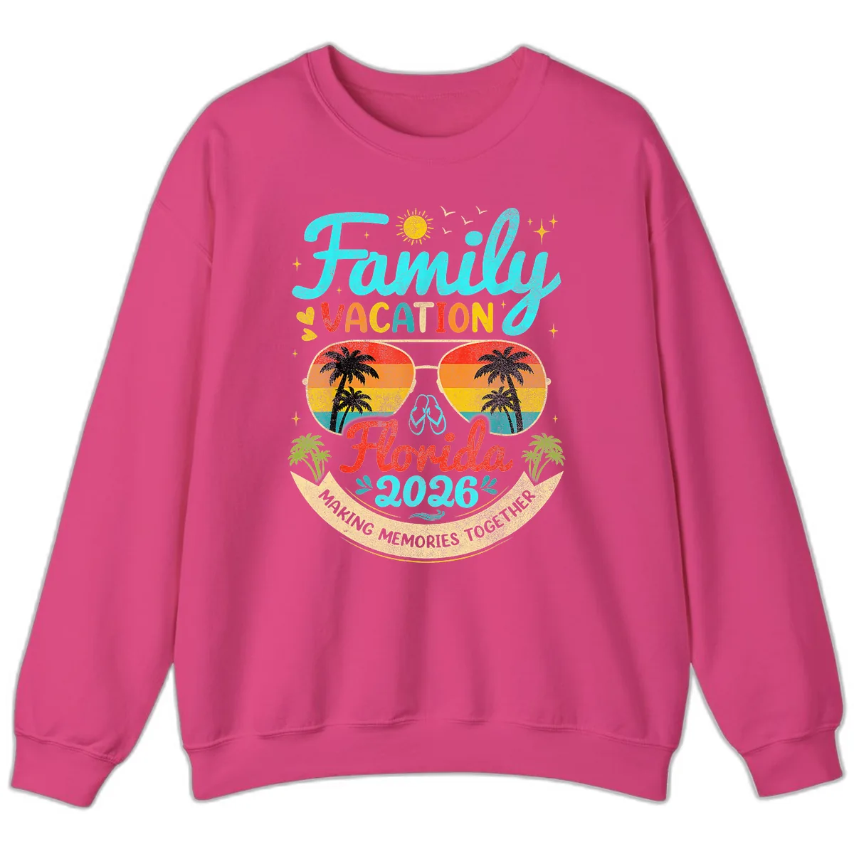 Family Florida Vacation 2026 Sunglasses Palm Tree Sweatshirt in Heliconia