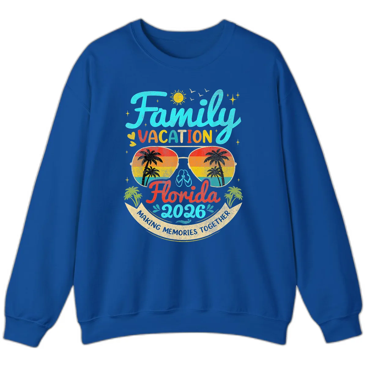 Family Florida Vacation 2026 Sunglasses Palm Tree Sweatshirt in Royal