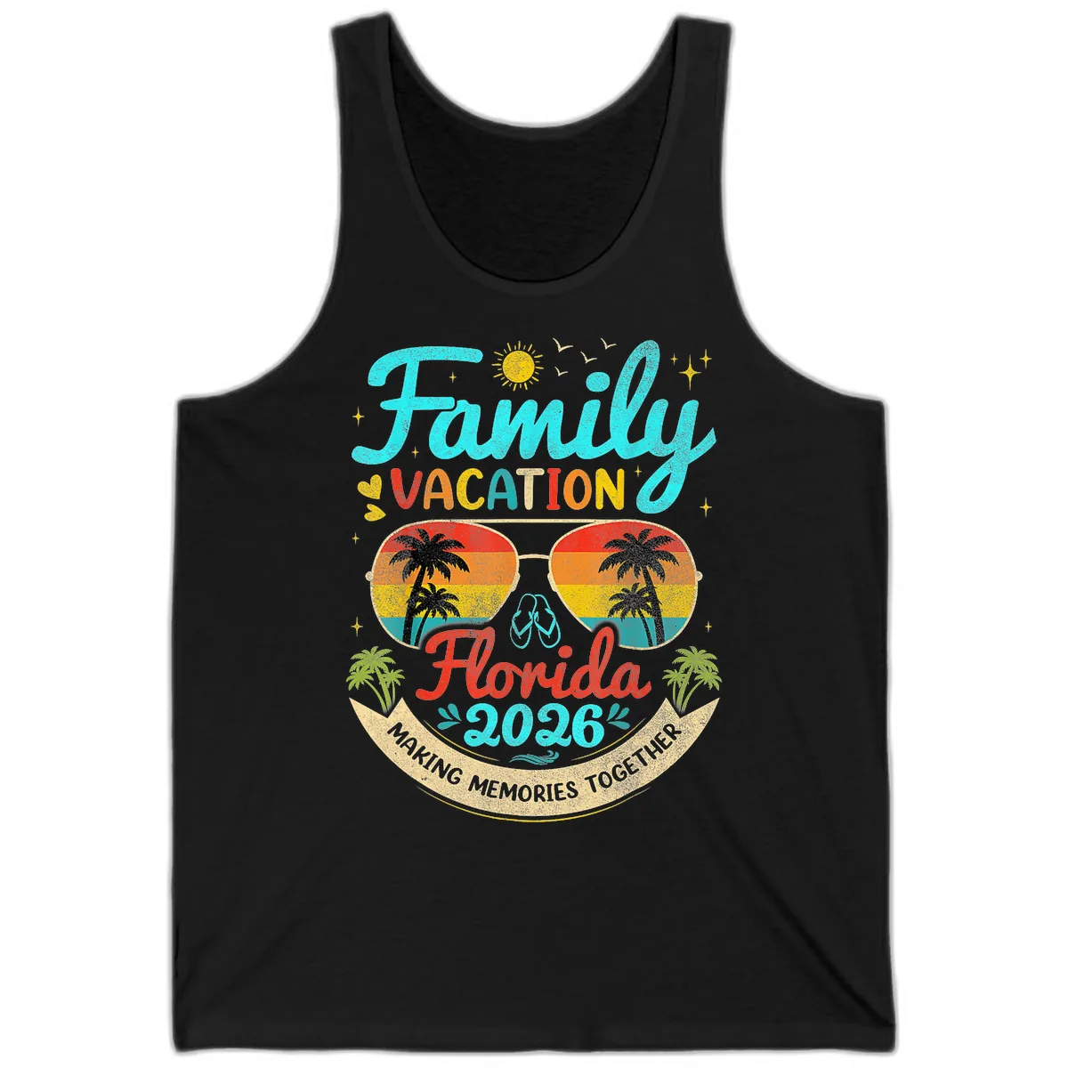 Family Florida Vacation 2026 Sunglasses Palm Tree Tank in Black