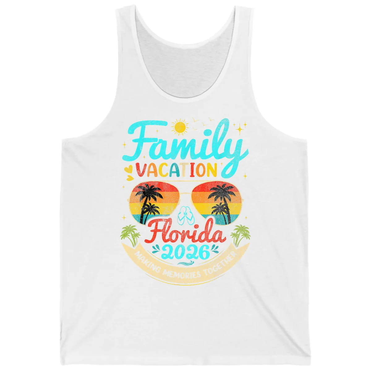 Family Florida Vacation 2026 Sunglasses Palm Tree Tank in White