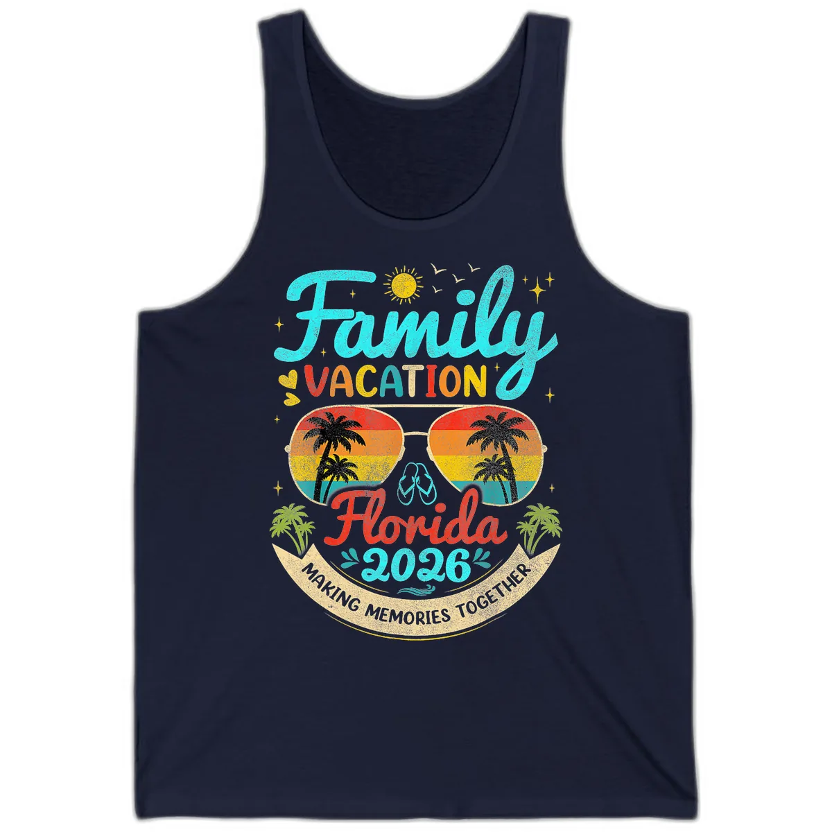 Family Florida Vacation 2026 Sunglasses Palm Tree Tank in Navy