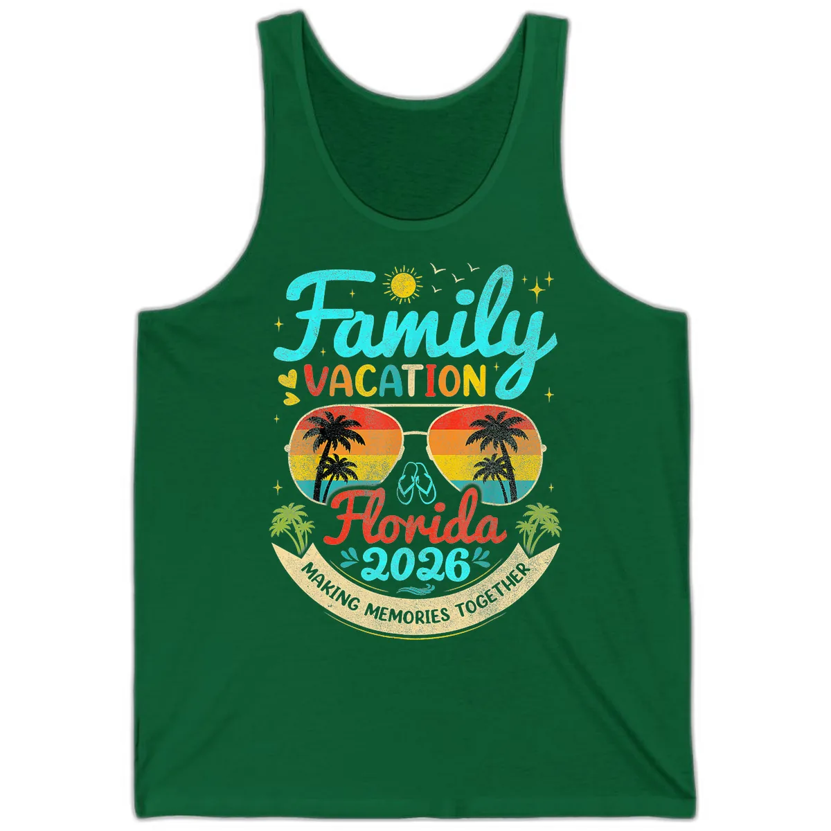 Family Florida Vacation 2026 Sunglasses Palm Tree Tank in Kelly