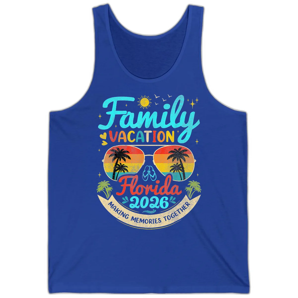 Family Florida Vacation 2026 Sunglasses Palm Tree Tank in True Royal