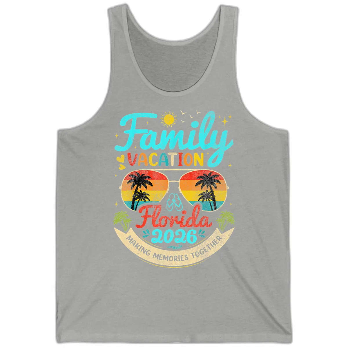 Family Florida Vacation 2026 Sunglasses Palm Tree Tank in Athletic Heather