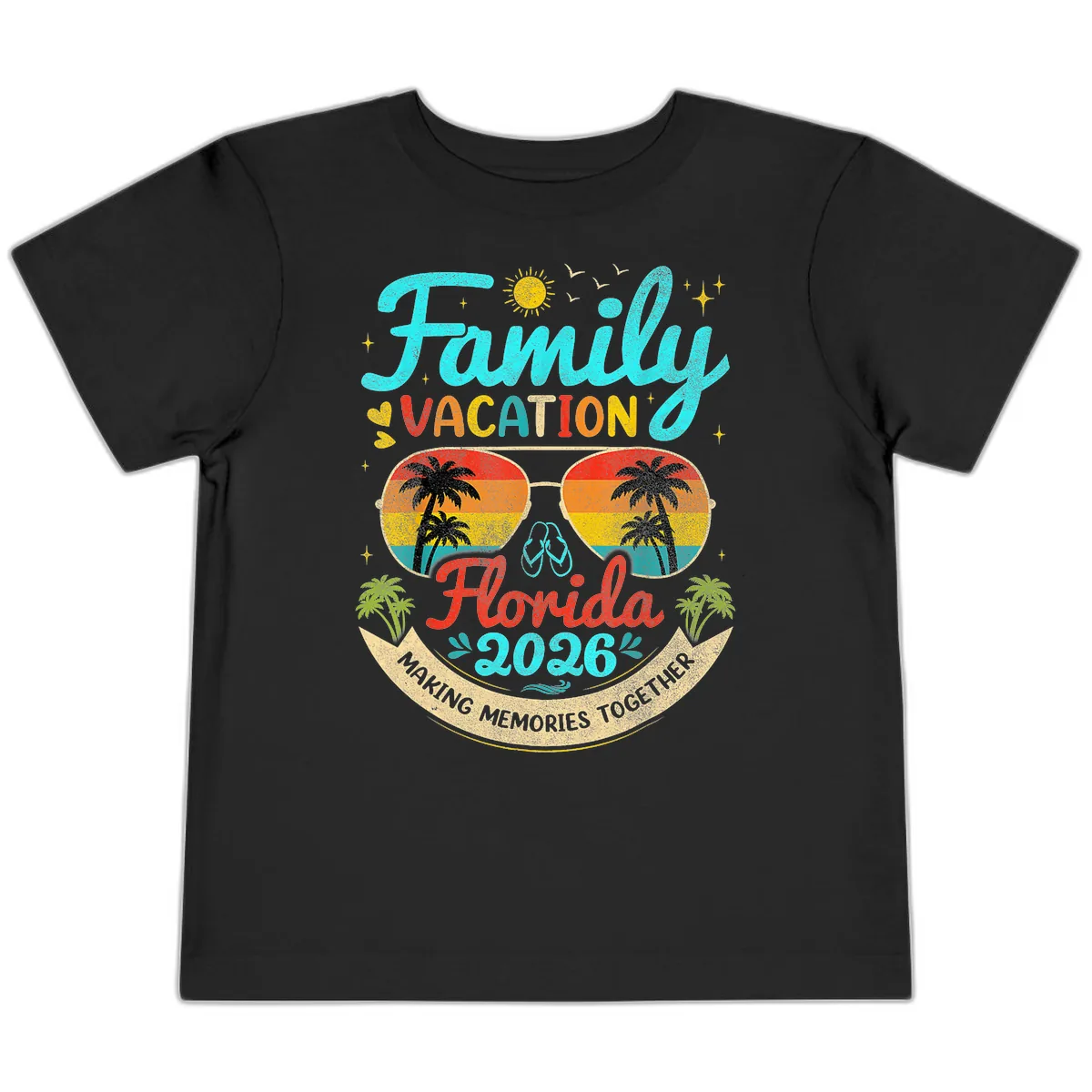 Family Florida Vacation 2026 Sunglasses Palm Tree Toddler T-Shirt in Black