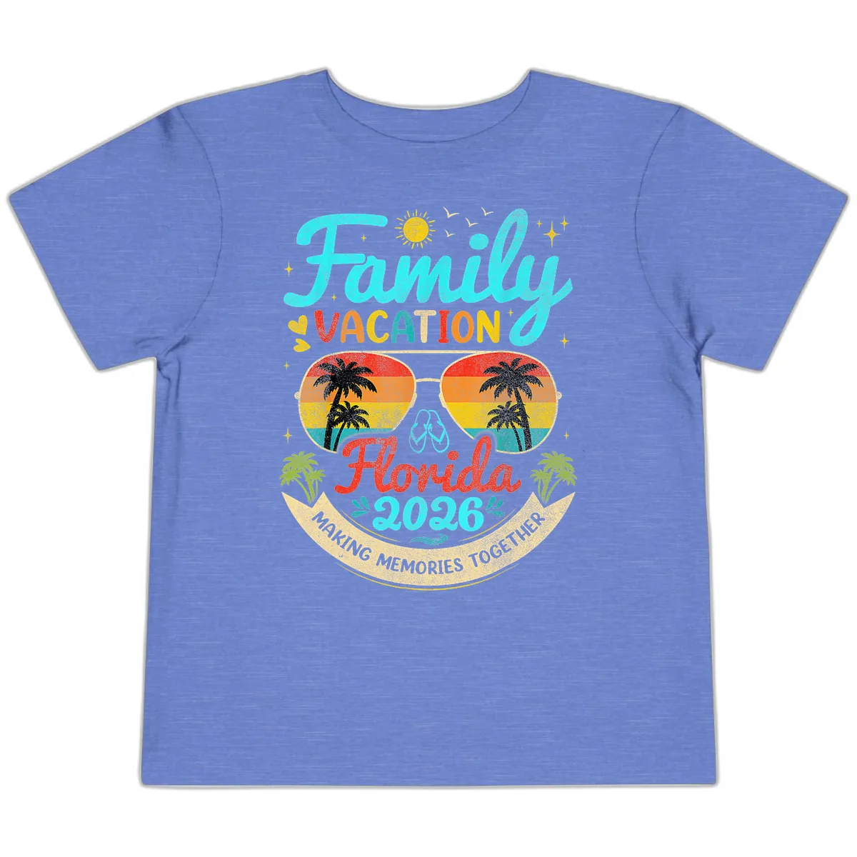 Family Florida Vacation 2026 Sunglasses Palm Tree Toddler T-Shirt in Heather Columbia Blue
