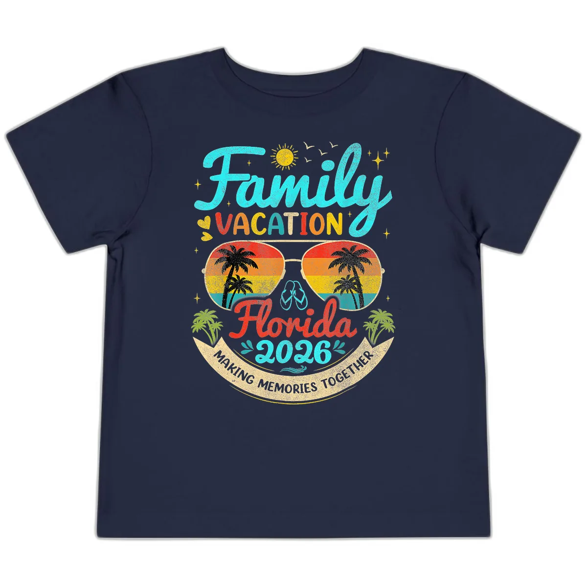 Family Florida Vacation 2026 Sunglasses Palm Tree Toddler T-Shirt in Navy