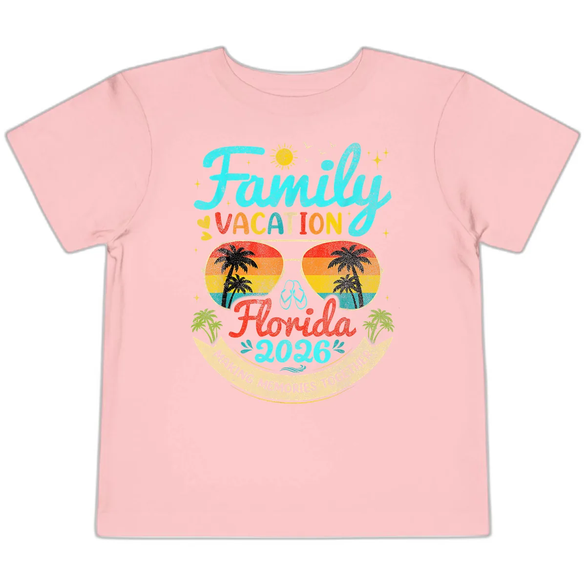 Family Florida Vacation 2026 Sunglasses Palm Tree Toddler T-Shirt in Pink