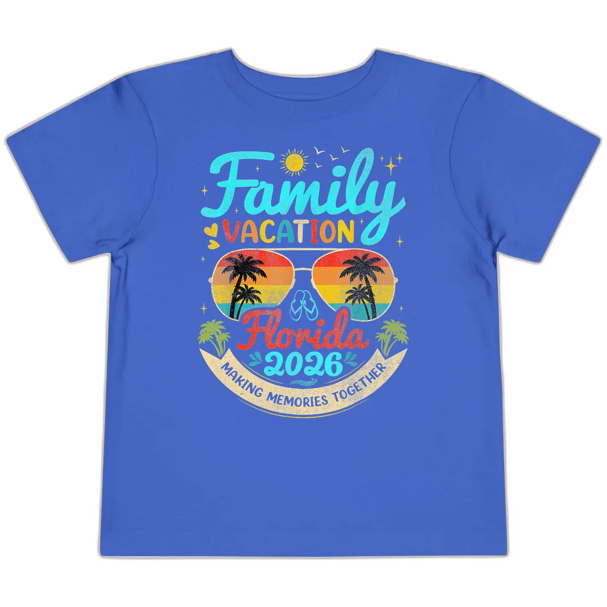 Family Florida Vacation 2026 Sunglasses Palm Tree Toddler T-Shirt in True Royal