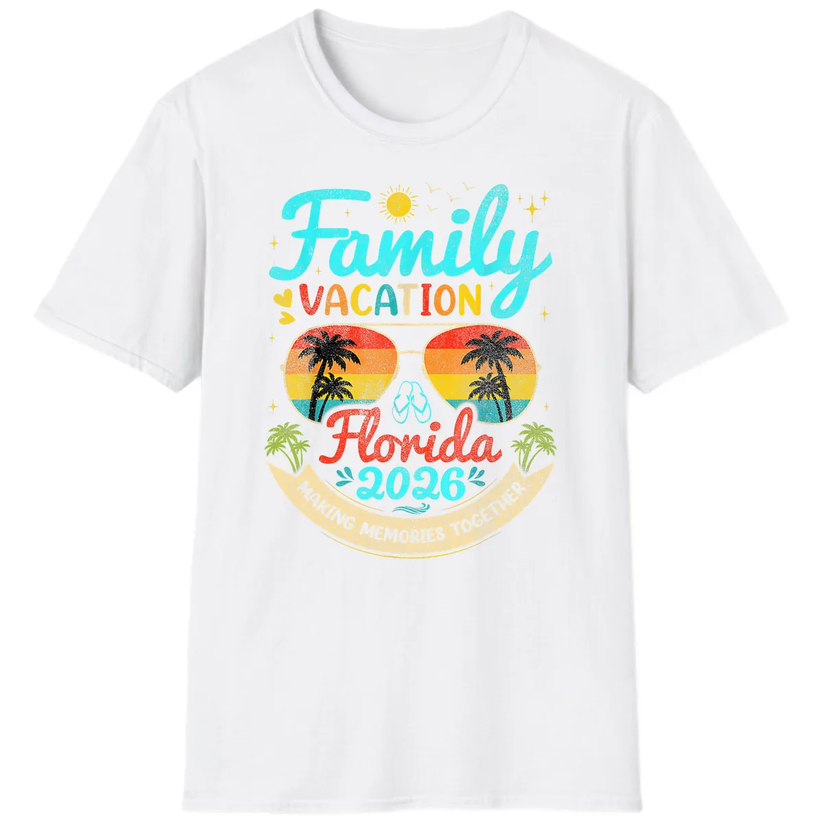 Family Florida Vacation 2026 Sunglasses Palm Tree T-Shirt in White