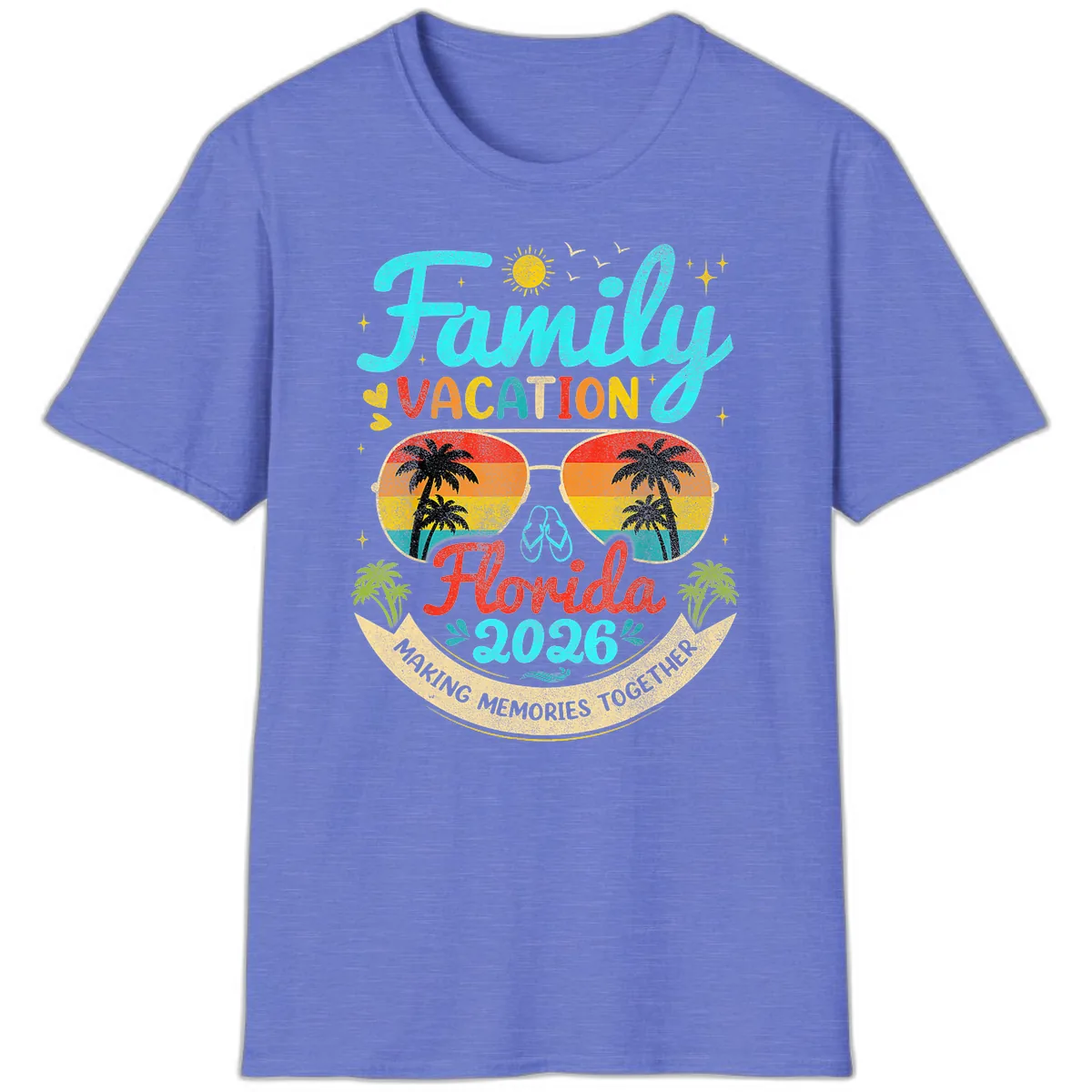 Family Florida Vacation 2026 Sunglasses Palm Tree T-Shirt in Heather Royal