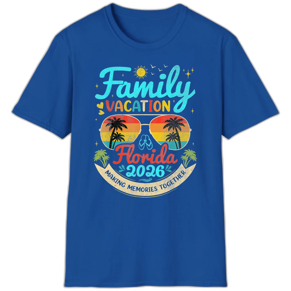 Family Florida Vacation 2026 Sunglasses Palm Tree T-Shirt in Royal