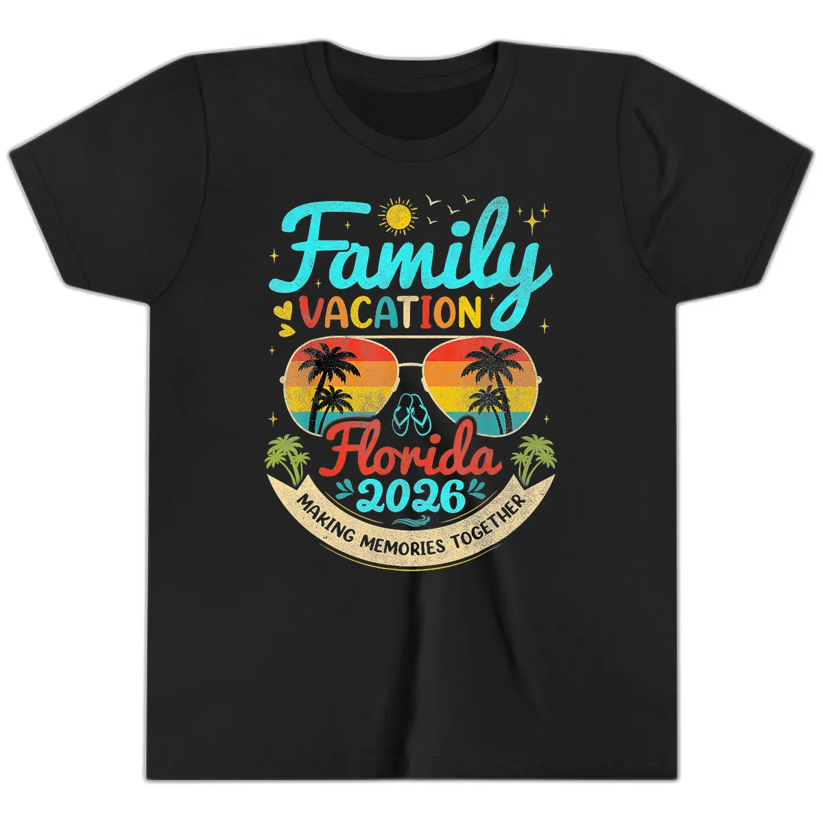 Family Florida Vacation 2026 Sunglasses Palm Tree Youth T-Shirt in Black