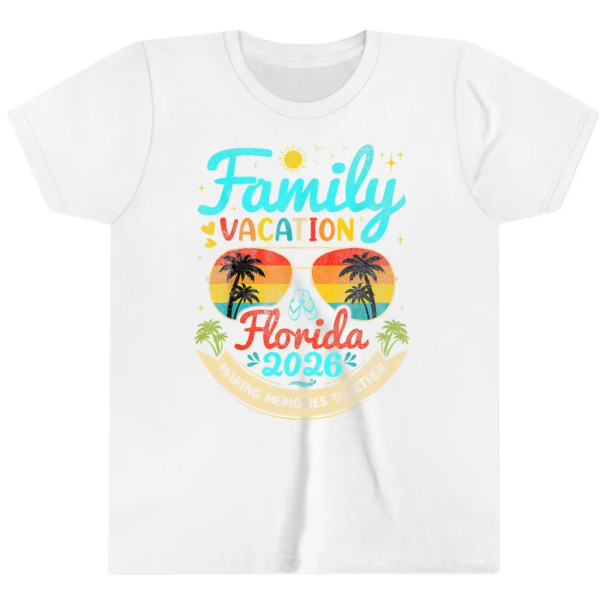 Family Florida Vacation 2026 Sunglasses Palm Tree Youth T-Shirt in White