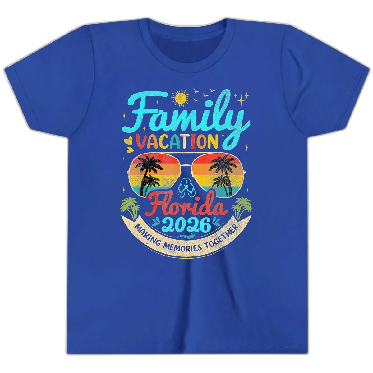 Family Florida Vacation 2026 Sunglasses Palm Tree Youth T-Shirt in True Royal