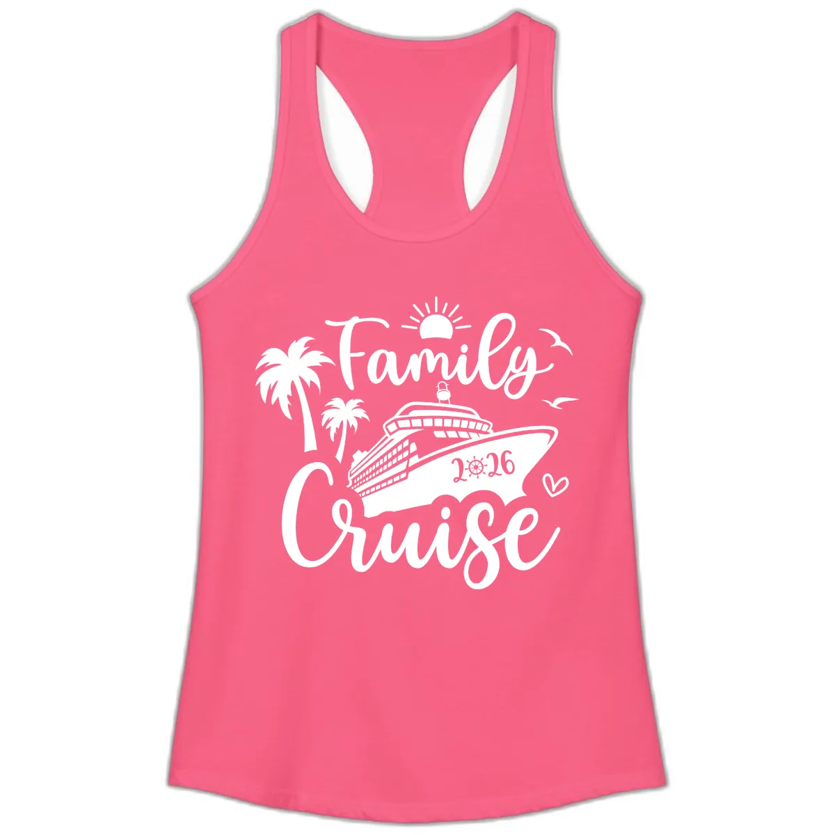 Family Cruise 2026 Tropical Vacation Ladies Tank in Solid Hot Pink