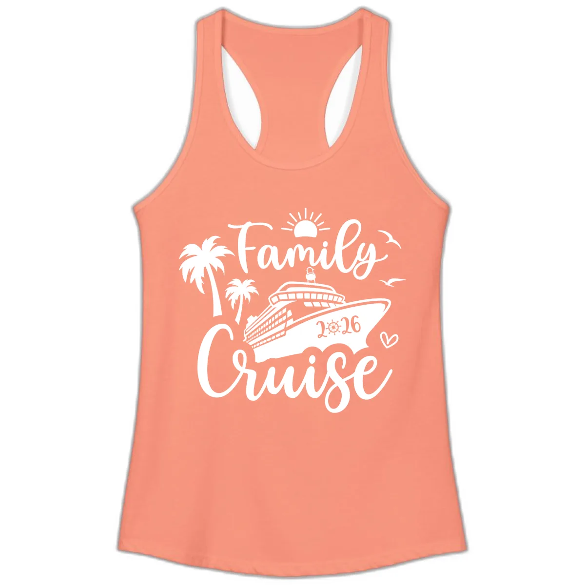 Family Cruise 2026 Tropical Vacation Ladies Tank in Solid Light Orange